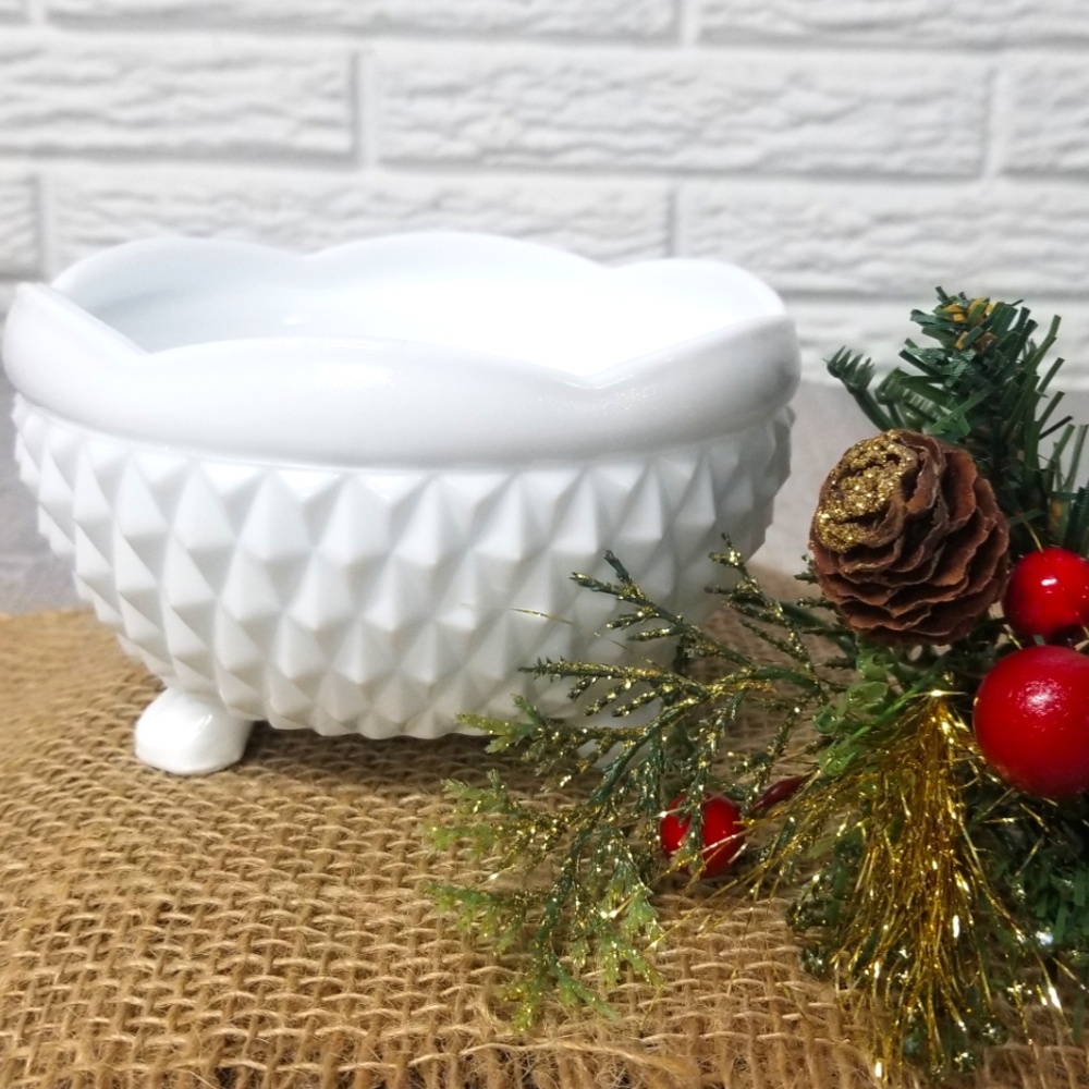 Vintage milkglass  3 footed diamond point candy dish/small bowl